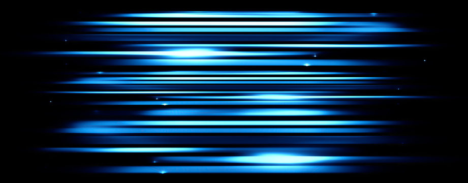 Panoramic glowing blurred light stripes in motion over on abstract background. Colorful rays. Led Light. Future tech. Shine dynamic scene. Neon flare. Magic moving fast lines. Glowing wallpaper.