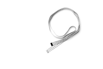 The figure is loop of a centimeter tape. Isolate measuring tape on a white background.