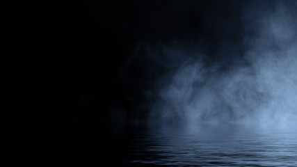Fog and mist effect on black background. Smoke texture overlays. Design element. Stock illustration. Reflection on water.