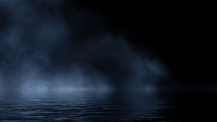 Fog and mist effect on black background. Smoke texture overlays. Design element. Stock illustration. Reflection on water.