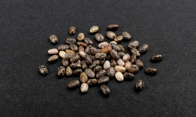 Small pile of chia seeds on black background