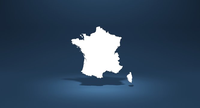 Carte de France en 3D sur fond bleu foncé