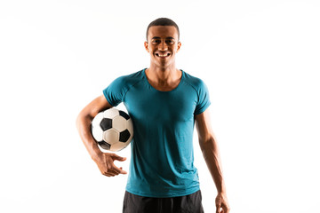 Afro American football player man over isolated white background
