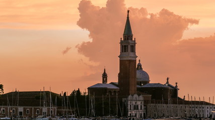 Fototapeta na wymiar San Giorgio Maggiore island at sunset timelapse, Venezia, Venice, Italy