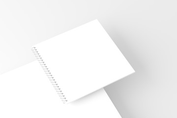 Square Spiral Notebook Notepad White Blank 3D Rendering Mockup
