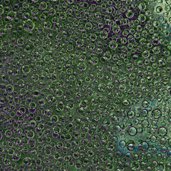 Pattern. Rings and spheres of different diameters, green and magenta colors are randomly located on...