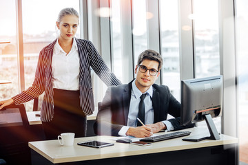 Business people working in a small office