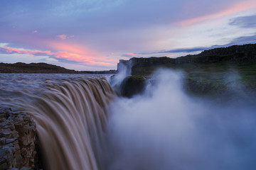 Majestic Dettifoss during blue hour, purple sky, Iceland