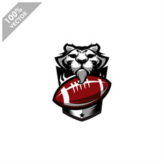 Football rugby tiger team logo design. Scalable and editable vector.
