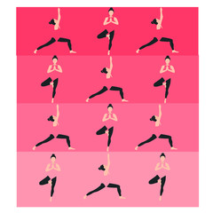 Vector illustration of fitness girl yoga pose йога позы фон