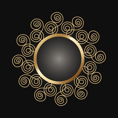 Decorative golden round frame on black background. Luxury mandala in ethnic style. Oriental circular vintage illustration. Arabic, Islamic, moroccan, asian, indian native african motif.
