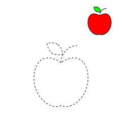 dashed line and color the picture for apple, the simple visual kid game with easy education level for preschool children,vector illustrations