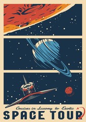Cosmic journey vintage colorful poster © DGIM studio