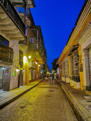 Fototapeta na wymiar Streets with buildings in touristic town of Cartagena - Colombia.