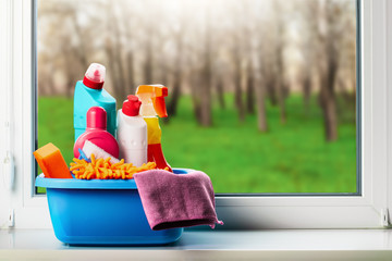 Window cleaning equipment for cleaning: spring cleaning concept