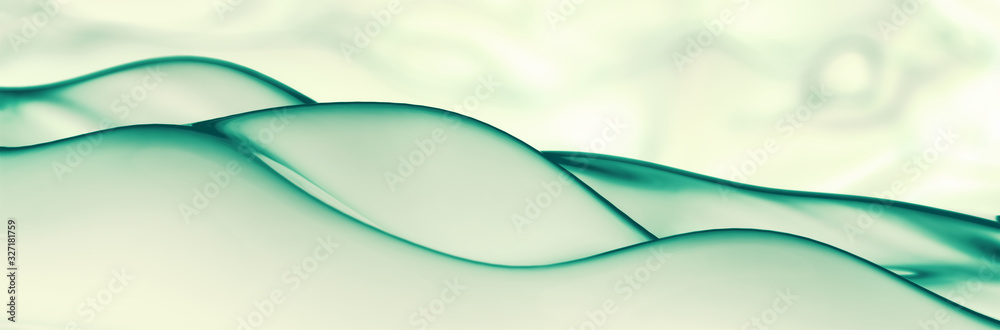 Wall mural Abstract Liquid background, panoramic header with green water curved lines on white - Wall murals