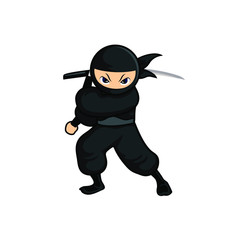 black cartoon ninja stand and wait for enemy