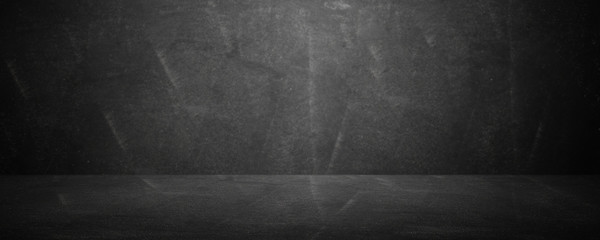 wide horizontal black board and chalkboard studio background to present product.