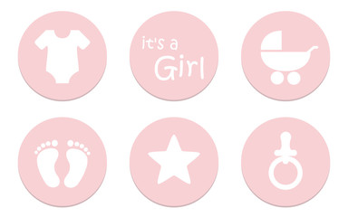 its a girl baby symbol icon bodysuit feet star pacifier and stroller vector illustration EPS10