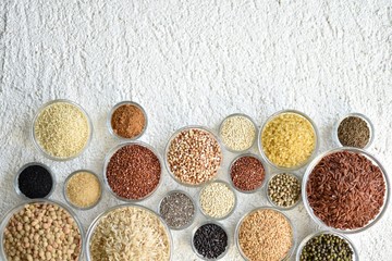 glass bowls with spices and grains