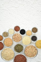 glass bowls with spices and grains