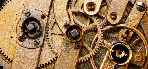 Authentic 100 hundred years old pocket watch mechanism cogs and wheels close up Macro. Strip