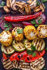 delicious fresh grilled vegetables on a stone plate