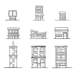 Set of Various type of Building. Drawing for Icon, Infographic design.