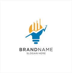 Obraz premium Business creative idea logo design. Bulb with chart and arrow logo design. Design element chart with the arrow logo. Business finance design concept template