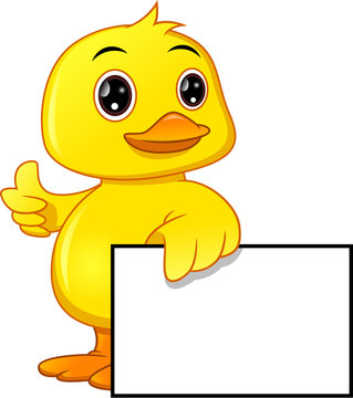 Cute baby duck cartoon and blank sign