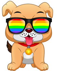 Naklejka premium english Bulldog Cartoon wearing eyeglasses