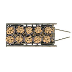 Ripe potatoes in wicker baskets