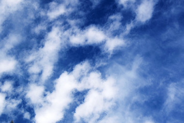 Blue sky background with tiny clouds. Beautiful clouds on blue sky