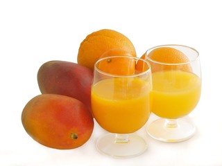 tropical fruits and juice  close up