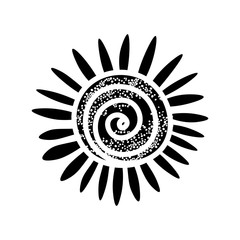 Sun sign symbol icon. Black and  vector illustration. Isolated on white background.