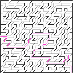 Black square maze(27x27) with help on a white background