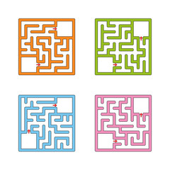 A set of mazes. Game for kids. Puzzle for children. Labyrinth conundrum. Find the right path. Color vector illustration.