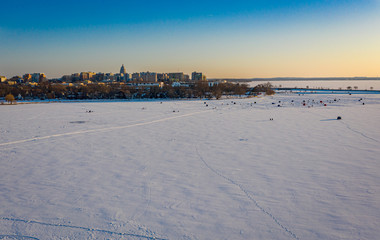Madison wisconsin in winter from drone