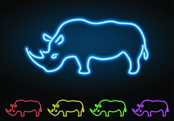 colorful neon realistic rhinoceros icon