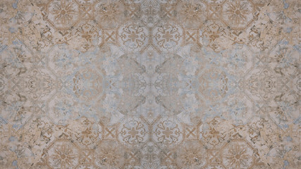 Old gray brown vintage shabby patchwork motif tiles stone concrete cement wall texture background