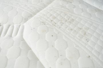 Fototapeta premium Mildew on a mattress. Black stains on a white fabric.