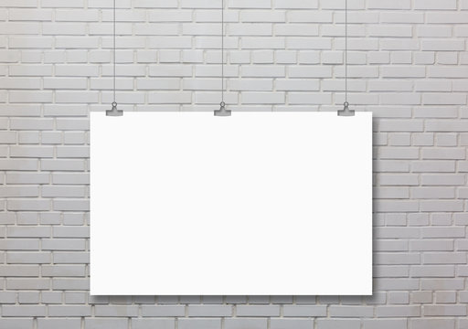 3d blank frame poster on white wall