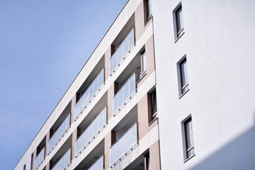 New building condominium. Modern apartment complex exterior.