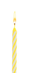 Yellow birthday cake candle isolated on white