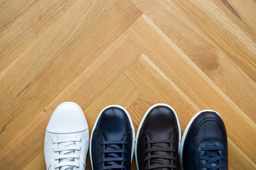 stylish men's shoes. men fashion still life. different boots, sneakers