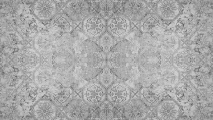 Old gray vintage shabby patchwork tiles stone concrete cement wall texture background - 327191135
