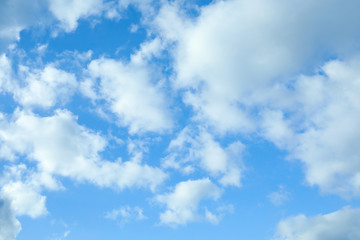 Picturesque view of beautiful blue sky with fluffy white clouds