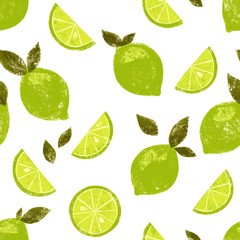 Cute bright retro lime citrus seamless tiling wallpaper pattern with white background