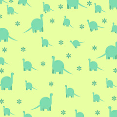 Childish pattern with cute dinosaurs on the bright background. 