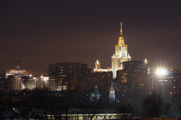 Fototapeta na wymiar Moscow winter night city, view from the hill.